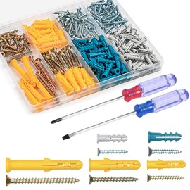 ZCGOINGTECH Kit 320 Piezas Taquetes y Tornillos, 5 Tamaños de Taquetes para Pared, Con 2 destornilladores, Apto para Diversos Tipos de Paredes, Como Hormigón, Azulejos y Madera