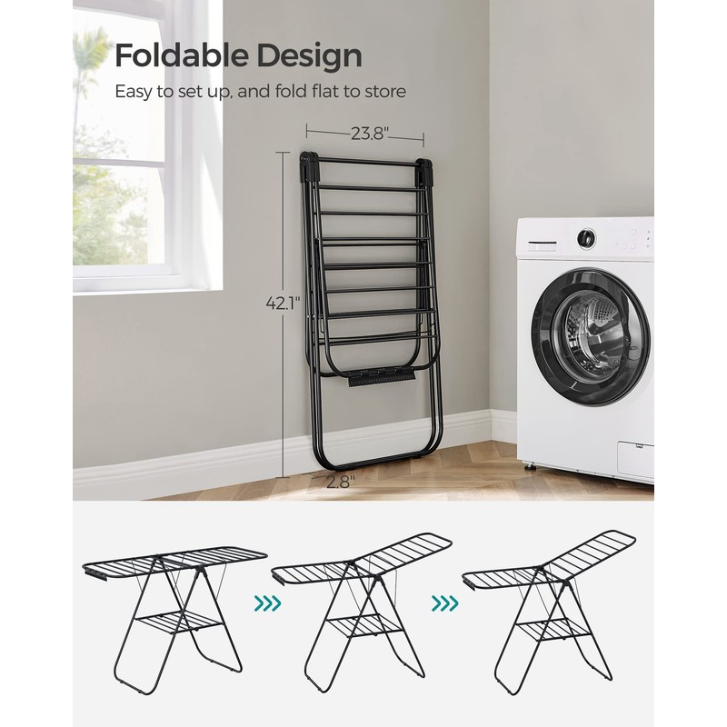 SONGMICS Clothes Drying Rack, with Sock Clips, Metal Laundry Rack,