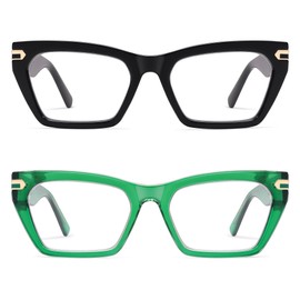 AMOMOMA Oversized Cat eye Reading Glasses for Women,Men Blue Light Blocking Computer Readers Spring hinge AM6148C2+C4 1.5