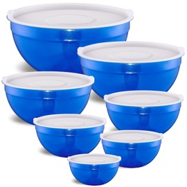 Moxinox Blue Mixing Bowls with Airtight Lids, Stainless Steel Nesting Mixing Bowls Set of 7, Ideal for Baking, Prepping and Serving Food, Size 7, 3.6, 2.7, 2.1, 1.5, 1.1,0.8 QT, Stackable Design