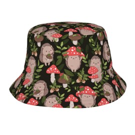 Vunko Cartoon Hedgehog Mushroom Bucket Hats for Women Summer Sun Beach Travel Outdoor Fishing Cap Unisex Men Bucket Hat