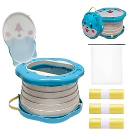 SunnySmile Travel Potty for Toddlers，Portable Potty Toddler ，Travel Foldable Potty ，for Travel，Camping，Park，Indoor/Outdoor,with 75 Disposable Bags，Cartoon Design, Children Will Like it More