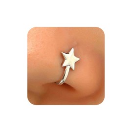 Aneneiceera Vintage Star Nose Ring Hoop Gold Tiny Star Nose Ring Stud Tiny Star Nose Screw Stud Ring Boho Star No Piercing Nose Hoop Clip On Nose Ring Jewellery for Women (Gold), Zinc