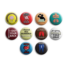 Creanoso Funny Parts of the Body Button Pins (1-Set X 10 Buttons) - Stocking Stuffers Premium Quality Gift Token Ideas for Men, Women, Adults, Professionalss - Corporate Giveaways & Party Favors