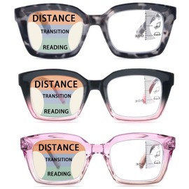 HIYANJN 3 Pack Progressive Multifocal Reading Glasses for Women Men Oprah style Blue Light Blocking Spring Hinger Readers 2.00
