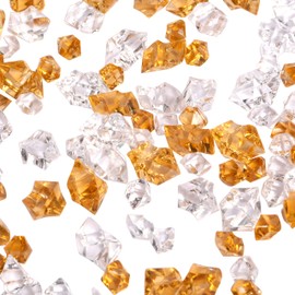 LUSSO LIA 150 pcs Fake Crushed Ice Rocks Fake Diamonds Acrylic Crystals Gemstones for Vase Fillers Wedding Decoration Home Decoration Party Decoration Table Scatter Crystals (Coffee/Transparent)