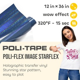 Poli-Flex® STARFLEX - Heat Transfer Vinyl (HTV) - 12 in x 36 in Holographic Iron-On Foil with Star Effect - Easy to Cut & Weed for DIY Shirts - Blue