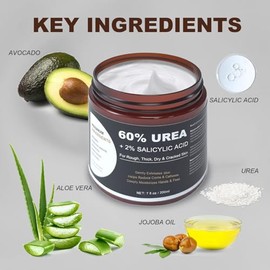 Crema 60% urea para pies y manos con 2% de ácido salicílico, hidratante intensivo para talones secos y agrietados, pies, codos, manos y rodillas, loci