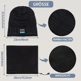 SIVITICK Gifts for Men Boys Bluetooth Hat Christmas Gifts for Women Teenager Winter Hats Beanie with Headphones Bluetooth, black