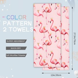 amepay Cute Pink Flamingo Hand Towels - 2 Pack, 14.5" X 28",Soft Microfiber Polyester Towel Set with Romantic Whimsical Pattern,for Modern Bathroom Kitchen Spa Hotel Decor Gifts Women Girls