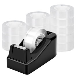 JEFURE Desktop Tape Dispenser, Lightweight Tape Holder with 12 Rolls Transparent Tape, Stable Non-Skid Base for Office, Home & School, 1-Inch Core (0.71 in x 1000 in Each)