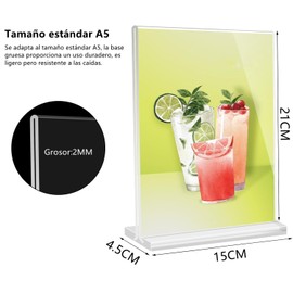 6 Piezas Porta Menu, Soporte Acrílico para Carteles, Soporte Vertical Transparente de Doble Cara, para Restaurantes, Oficina, Publicidad, Bares, Tablero De Mesa, 21*14.8Cm