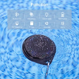 AVWOO Bluetooth Shower Speaker, IP67 Waterproof Speaker with RGB Light, Portable Bluetooth Speaker with Hi-Fi Sound and Built-in Mic, Support TF Card, Wireless Speaker for Home Outdoor Travel