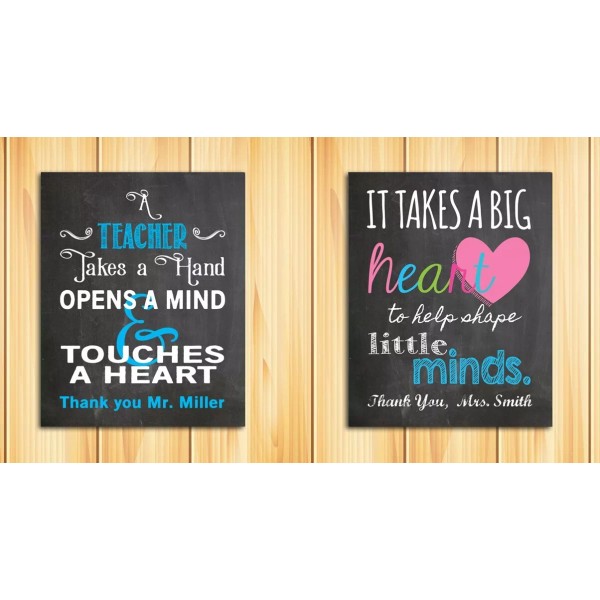 Handcrafted Personalized TEACHER Faux Chalkboard Look Gift 8x10 Prints, End-of-the-yea