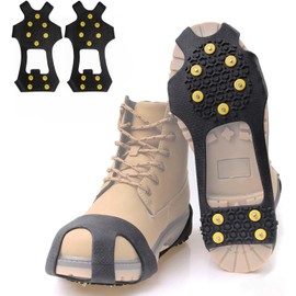 Crampons Ice Cleats Snow Ice Grips for Winter Shoes and Boots Microspikes Grippers Non-Slip Walk Traction Ice Grippers Overshoe Crampon Stretch Footwear 10 Spikes Medium