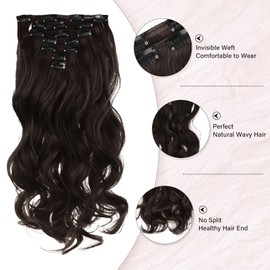Vlasy Hair Extensions Clip in,7PCS Wavy Clip in Hair Extensions,24 Inches Long Hair Clip in Extensions,Synthetic Clip on Hair Extensions Hairpiece Full Head for Women Girls(4#)
