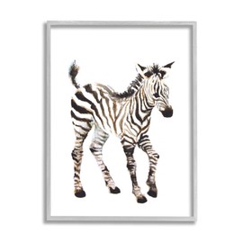 Stupell Industries Zebra Baby Watercolor Painting Safari Animal Children's Nursery Grey Framed Wall Art, 16 x 20, Black