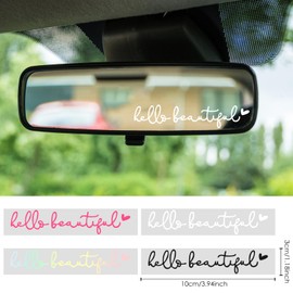 4PCS Car Mirror Stickers,Rear View Mirror Vinyl Decals,Water Bottle Stickers,Vinyl Tumbler Decal(Hello Beautiful)