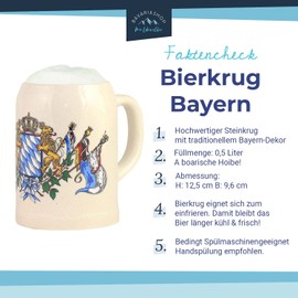 Bavariashop Bavarian Crest Diamond Pattern & Lions Stone Tankard, White, 0.5 Litres
