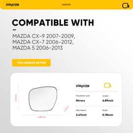 Driver Side Mirror Replacement for Mazda CX-9 2007-2009, CX-7 2006-2012, Mazda 5 2006-2013, Left Side Mirrors Replacement Glass with Backing Plate, Power Heated