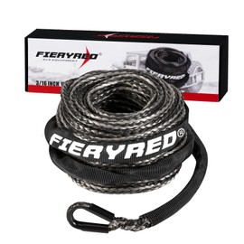 FieryRed - Cable de cuerda de cabrestante de 3/16 pulgadas, 50 pies 8000 libras, cuerda de cabrestante sintética ATV/UTV, reemplazo de línea de cabrestante con funda protectora para cabrestante de