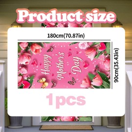 Mother's Day Banner Decoration - Happy Mother's Day Banner with Butterflies & Flowers - 180x90cm - Pink - Durable Polyester Fabric