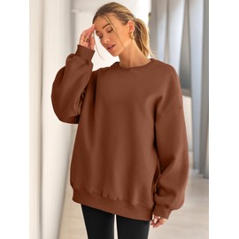 EFAN Womens Oversized Sweatshirts Hoodies Fleece Crewneck Sweaters Casual Tops Comfy Fall Fashion Outfits Winter Clothes 2025 Caramel M
