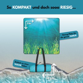 StarK® Ocean Picnic Blanket, 200 x 200 cm, Waterproof, 3-Layer Beach Blanket, Sand-Free, No Seams, Washable Beach Mat, Padded (Ocean)