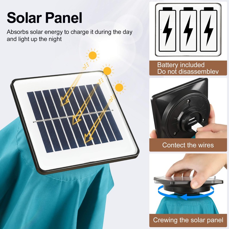 FLAME&SHADE 9 ft Patio Umbrella with Solar Lights, 40 LED