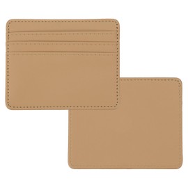 PATIKIL Minimalist Slim Wallet, 2 Pcs Leather Front Pocket Credit Card Holder with ID Window for Business Men & Women, Khaki