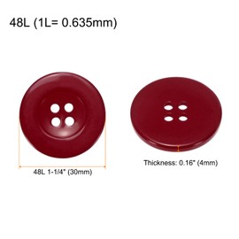 HARFINGTON 10pcs 48L Sewing Buttons 1-1/4"(30mm) Resin Round Flat 4-Hole Craft Replacement Buttons for Coats Sewing Clothing and DIY, Dark Red