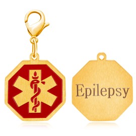 Oneress Octagonal Medical Alerts Keychain Gold Plated Stainless Steel Tag Engraved Epilepsy Keychains YA4677 (Gold Color-Epilepsy)