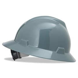 MSA 475367 V-Gard Full-Brim Hard Hats, Ratchet Suspension, Size 6 1/2-8, Gray
