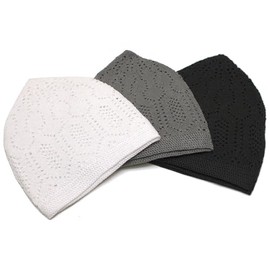 Modefa Turkish Islamic Kufi Takke - Cotton Blend Knit Cap - One Size Fits Most Skullie Beanie Taqiyah - Prayer Cap Muslim Men (Combo: White, Gray, Black)