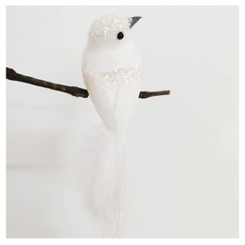 WLBON 5 Pcs Christmas Red Cardinal Birds with Clip Artificial Feathered Bird Ornaments Decorations for Xmas Tree Wreaths Garlands Centerpiece DIY Crafts Wedding New Year Birthday Party Supplies White