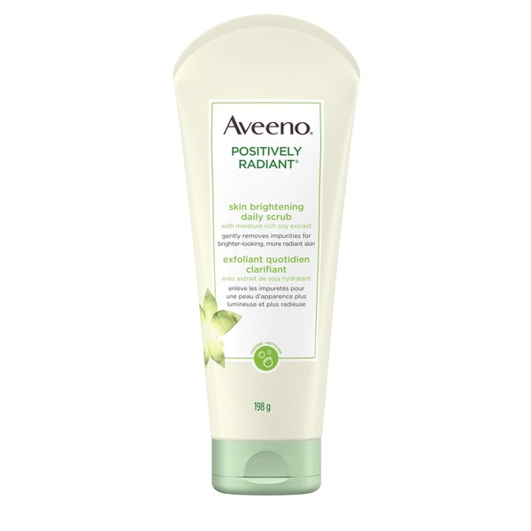Aveeno Face Face scrub, positively Radiant Skin Brightening Daily Facial Exfoliator for Dark Spots, With soy extract, Oil free, non-comedogenic, 198 Grams