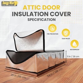 Energy Wise Attic Door Insulation Cover, 25″x54″x11″, Extra Thick Double Bubble Cover for Pull Down Stairs, Air Tight Attic Stairs Insulation Cover with Easy Zipper Access