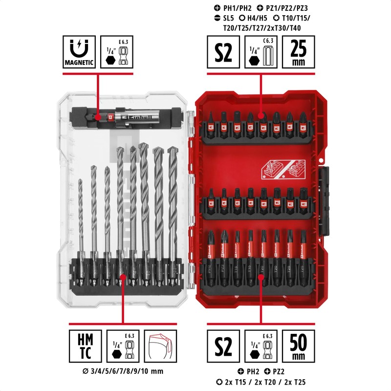 Original Einhell M-CASE 33-Piece Impact Resistant Bit and Masonry Drill