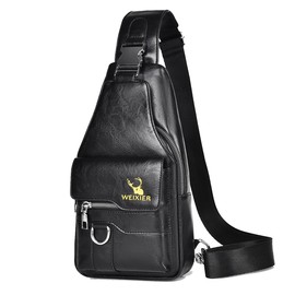 A-QMZL Men's Shoulder Bag Backpack One Shoulder Men's Leather Shoulder Bag Men's Small Waterproof Shoulder Sling Bag Small Crossbody Bag, black, Retro