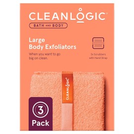 Cleanlogic Bath and Body Exfoliating Body Scrubber, Large Exfoliator Tool for Smooth and Softer Skin, Daily Skincare Routine, Assorted Colors, 3 Count Value Pack