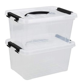 Obstnny 2 Pack Plastic Conatiner Bin with Lid, 6 Quart Small Storage Box, Clear