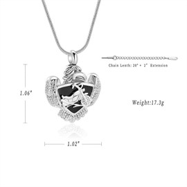 Hearbeingt Cremation Jewelry Urn Necklace for Ashes,Black Enamel Shield Motorcycle Memorial Pendant Stainless Steel Eagle Shape Keepsake Locket for Men(Silver)