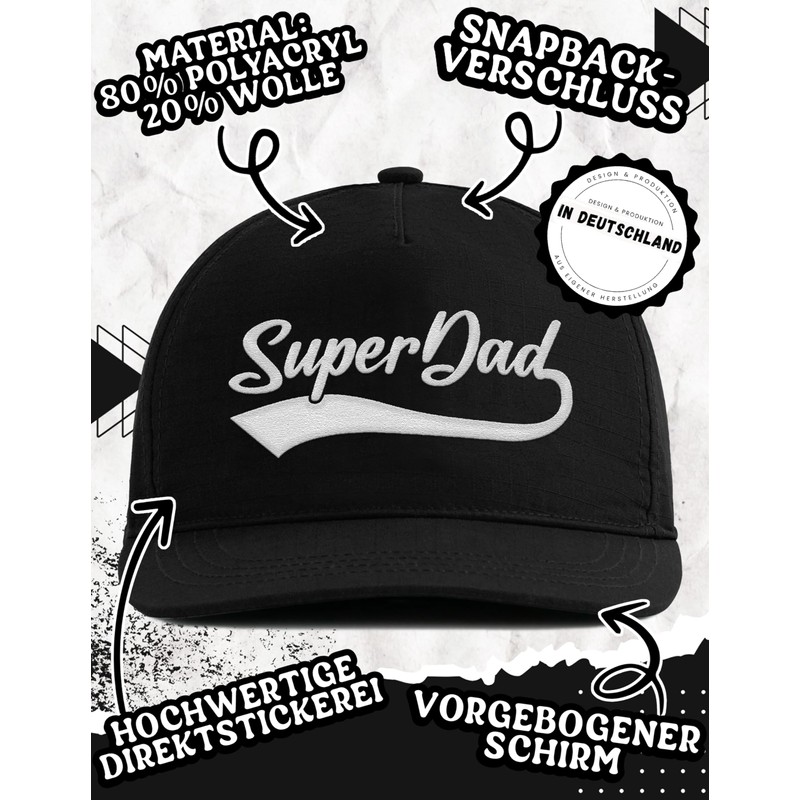tshirtladen Super Dad Cap Embroidered - Snapback with Embroidery for