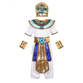 AmzBarley Pharaoh Costume Boys Egyptian Costumes for Kids Cosplay Themed Party Ancient Egypt King Fancy Dress up Outfits Accessories Size L Age 8-10 Years