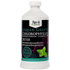 Liquid Greens Chlorophyll Activated Charcoal Mint 450ml - Balance pH, Energize, Detox and Cleanse without calories! Ultra Premium Dietary Supplement