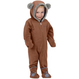 Snonook Fleece Baby Jacket - Winter Suit Bunting Bodysuit with Fold Over Mittens & Footies, Hooded & Zipper Down, Soft Cozy Warm Jumpsuit for Infants, Cub Bear, 3/6 Months