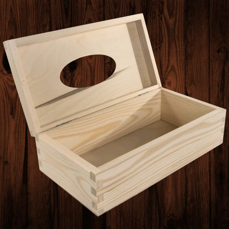 WooDeeDoo Rectangular Wooden Tissue Box Holder with Hinged Lid -