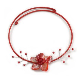 Avalaya Red Sea Shell Flower Flex Cotton Wire Choker Necklace/Adjustable