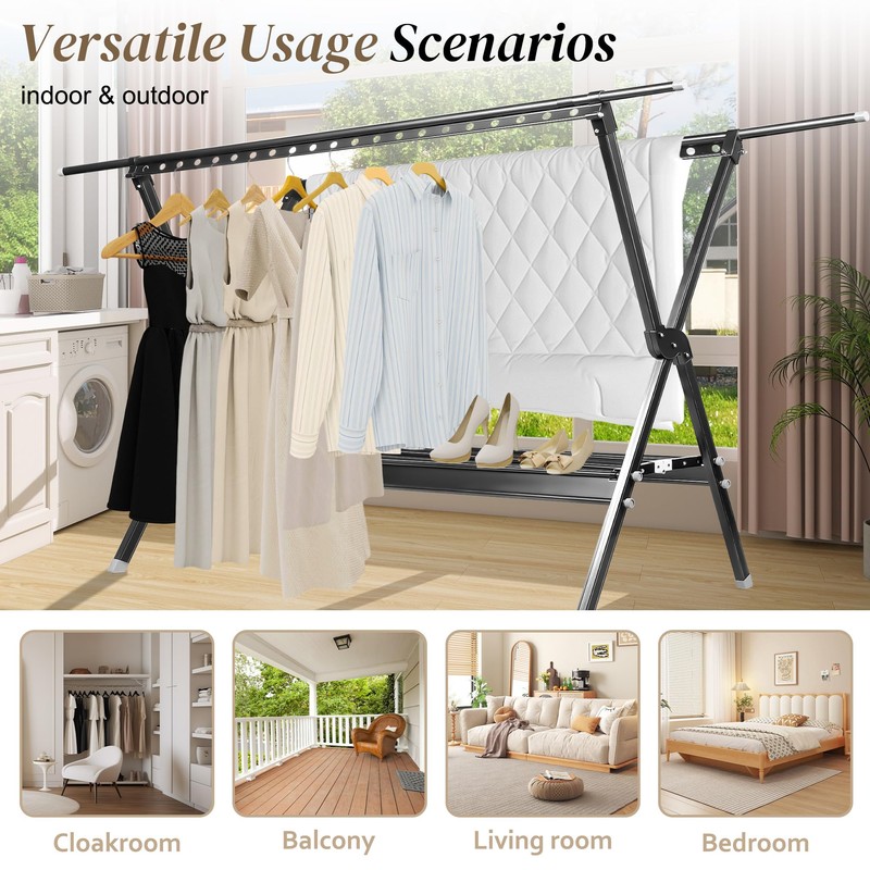SERdeerCH 54-90.5 Inches Clothes Drying Rack,Foldable Laundry Clothes Drying Rack,
