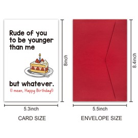 RollupJoy Funny Birthday Card Gifts for Men Women, Hilarious Bday Card for Him Her Bestie Sister Brother, Rude Younger Than Me But Whatever Greeting card for Friends Family